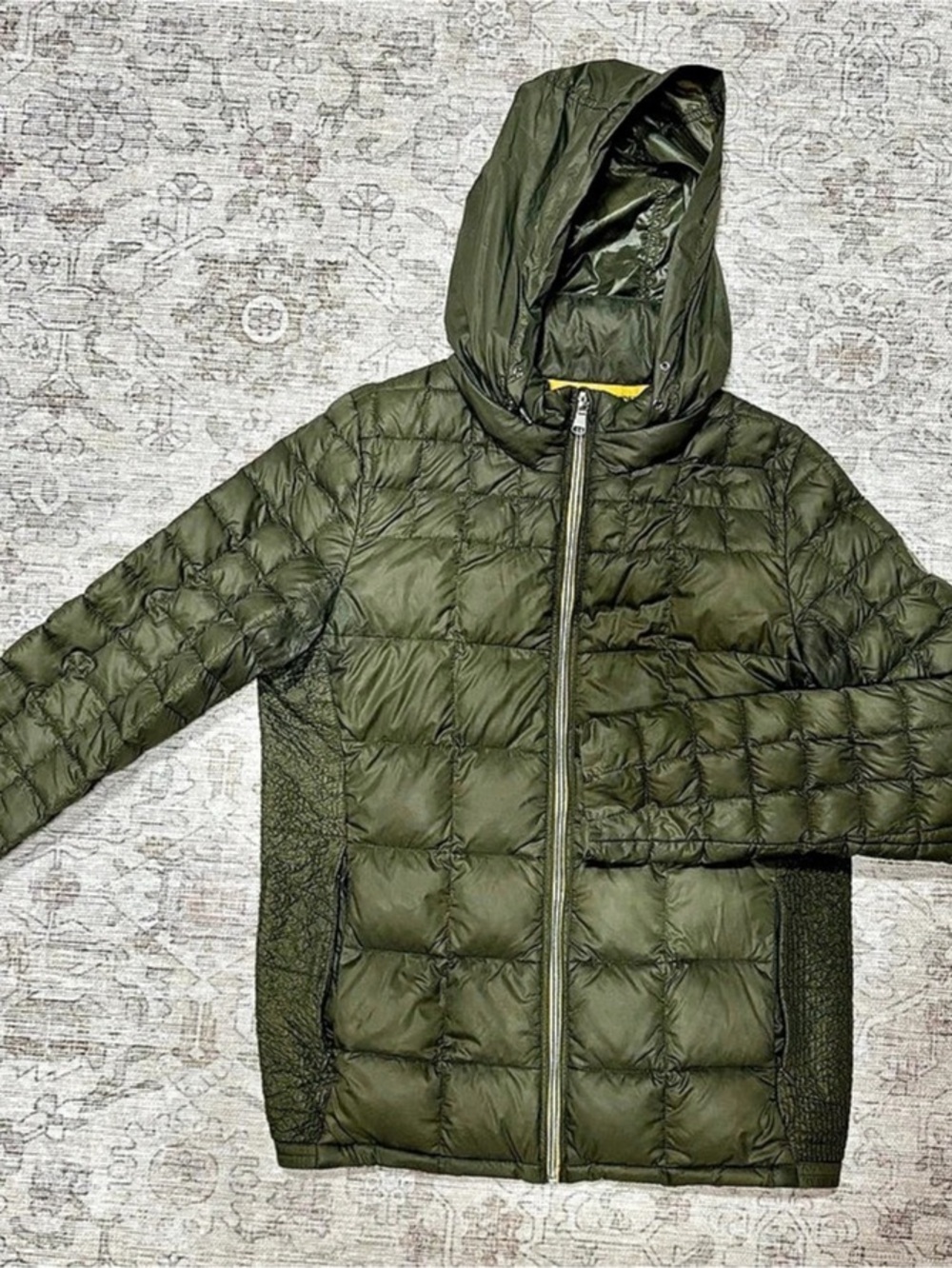 Vintage Dolomite Quilted Hooded Puffer in Olive Green